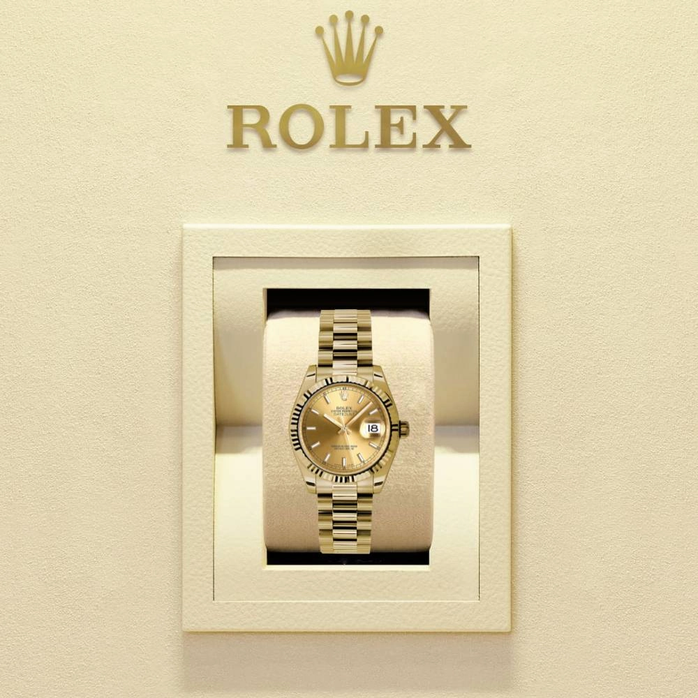 Rolex Datejust 31mm - Ref: 178278 chip - Champagne Dial, 18K Yellow Gold President Bracelet Women's Watch
