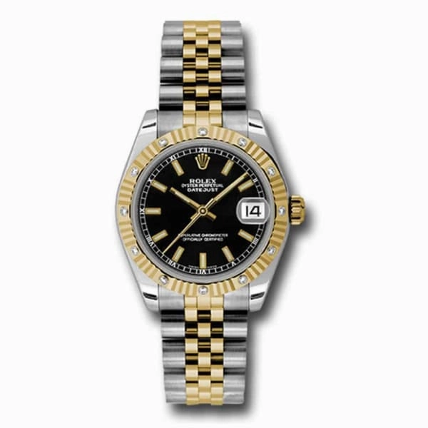 Rolex Datejust 31mm - Ref: 178313 bkij - Black Stick Dial & Diamond Bezel, Two Tone Stainless Steel & 18K Yellow Gold Jubilee Bracelet Women's Watch