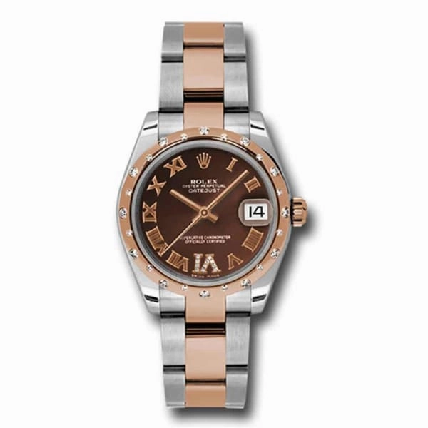 Rolex Datejust 31mm - Ref: 178341 chodro - Chocolate Roman Diamond Dial & Diamond Bezel, Two Tone Stainless Steel & 18K Rose Gold Oyster Bracelet Women's Watch