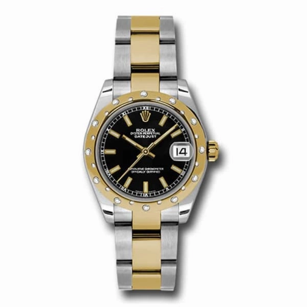Rolex Datejust 31mm - Ref: 178343 bkio - Black Stick Dial & Diamond Bezel, Two Tone Stainless Steel & 18K Yellow Gold Oyster Bracelet Women's Watch