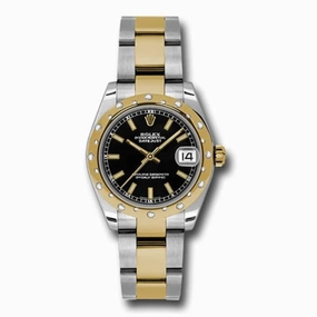 Rolex Datejust 31mm - Ref: 178343 bkio - Black Stick Dial & Diamond Bezel, Two Tone Stainless Steel & 18K Yellow Gold Oyster Bracelet Women's Watch