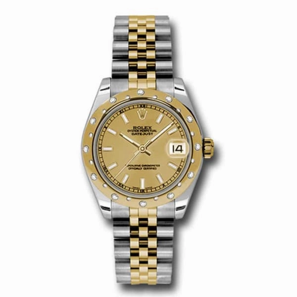 Rolex Datejust 31mm - Ref: 178343 chij - Champagne Stick Dial & Diamond Bezel, Two Tone Stainless Steel & 18K Yellow Gold Jubilee Bracelet Women's Watch