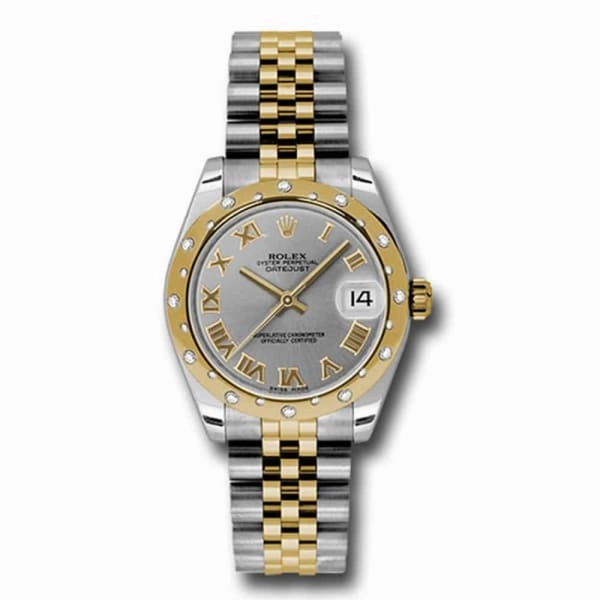 Rolex Datejust 31mm - Ref: 178343 grj - Grey Roman Dial & Diamond Bezel, Two Tone Stainless Steel & 18K Yellow Gold Jubilee Bracelet Women's Watch