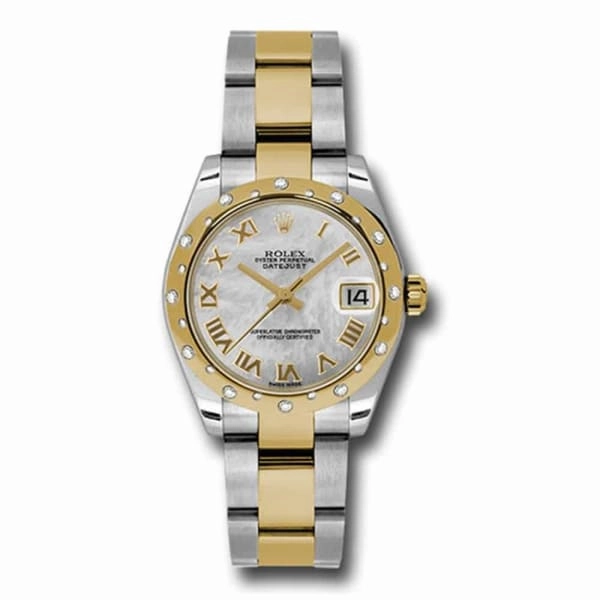 Rolex Datejust 31mm - Ref: 178343 mro - White Mother of Pearl Roman Dial & Diamond Bezel, Two Tone Stainless Steel & 18K Yellow Gold Oyster Bracelet Women's Watch