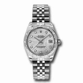 Rolex Datejust 31mm - Ref: 178344-0006 - Silver Mother of Pearl Dial & Diamond Bezel, Stainless Steel Jubilee Bracelet Women's Watch