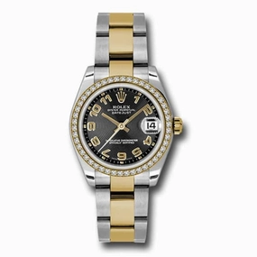 Rolex Datejust 31mm - Ref: 178383 bkcao - Black Dial & Diamond Bezel, Two Tone Stainless Steel & 18K Yellow Gold Oyster Bracelet Women's Watch