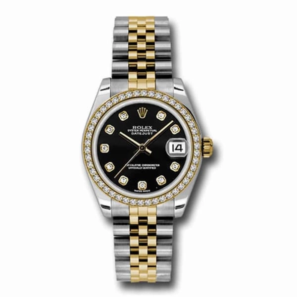 Rolex Datejust 31mm - Ref: 178383 bkdj - Black Diamond Dial & Diamond Bezel, Two Tone Stainless Steel & 18K Yellow Gold Jubilee Bracelet Women's Watch