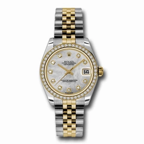 Rolex Datejust 31mm - Ref: 178383 mdj - White Mother of Pearl Diamond Dial & Diamond Bezel, Two Tone Stainless Steel & 18K Yellow Gold Jubilee Bracelet Women's Watch