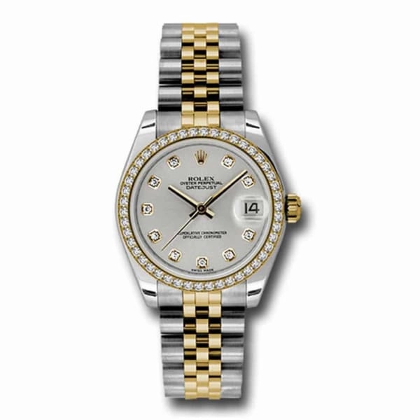 Rolex Datejust 31mm - Ref: 178383 sdj - Silver Diamond Dial & Diamond Bezel, Two Tone Stainless Steel & 18K Yellow Gold Jubilee Bracelet Women's Watch