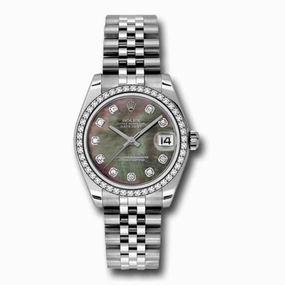Rolex Datejust 31mm - Ref: 178384-0005 - Black Mother of Pearl Dial & Diamond Bezel, Stainless Steel Jubilee Bracelet Women's Watch