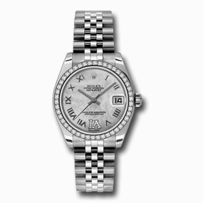 Rolex Datejust 31mm - Ref: 178384-0040 - White Mother of Pearl Dial & Diamond Bezel, Stainless Steel Jubilee Bracelet Women's Watch