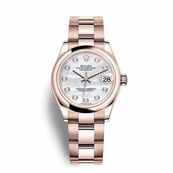 Rolex Datejust 31mm - Ref: 278245-0013 - White Mother of Pearl Diamond Dial, 18K Rose Gold Oyster Bracelet Women's Watch