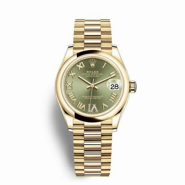 Rolex Datejust 31mm - Ref: 278248-0030 - Green Dial, 18K Yellow Gold President Bracelet Women's Watch