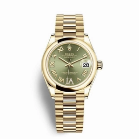 Rolex Datejust 31mm - Ref: 278248-0030 - Green Dial, 18K Yellow Gold President Bracelet Women's Watch