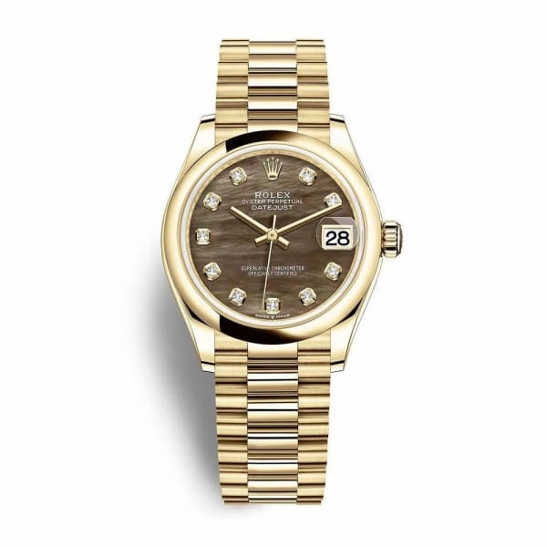 Rolex Datejust 31mm - Ref: 278248-0038 - Black Mother of Pearl Diamond Dial, 18K Rose Gold President Bracelet Women's Watch