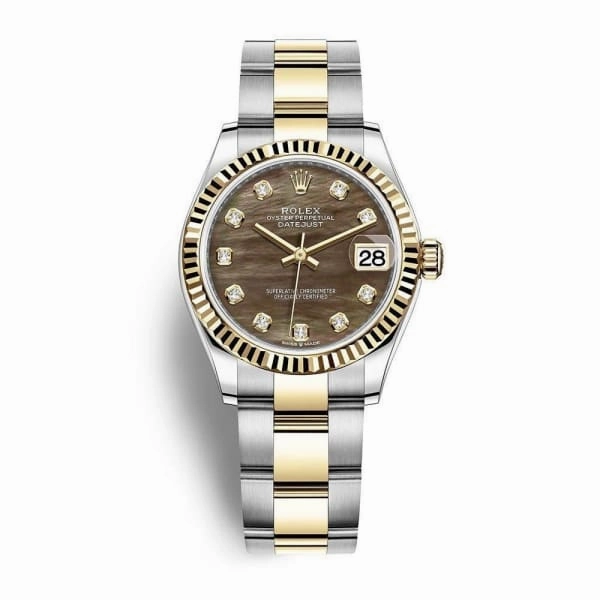 Rolex Datejust 31mm - Ref: 278273-0023 - Black Mother of Pearl Diamond Dial, Two Tone Stainless Steel & 18K Yellow Gold Oyster Bracelet Women's Watch