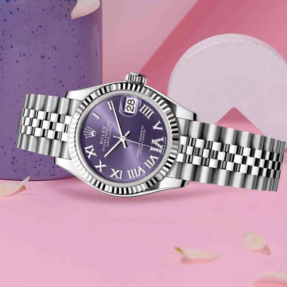 Rolex Datejust 31mm - Ref: 278274-0026 - Aubergine Purple Roman Diamond Dial, Stainless Steel Jubilee Bracelet Women's Watch