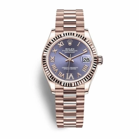 Rolex Datejust 31mm - Ref: 278275-0029 - Aubergine Purple Diamond Roman Dial, 18K Rose Gold President Bracelet Women's Watch