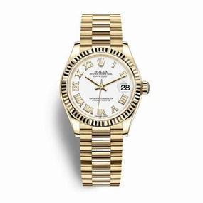 Rolex Datejust 31mm - Ref: 278278-0020 - White Roman Dial, 18K Yellow Gold President Bracelet Women's Watch