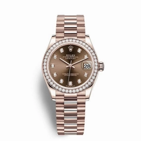 Rolex Datejust 31mm - Ref: 278285rbr-0006 - Chocolate Diamond Dial & Diamond Bezel, 18K Rose Gold President Bracelet Women's Watch