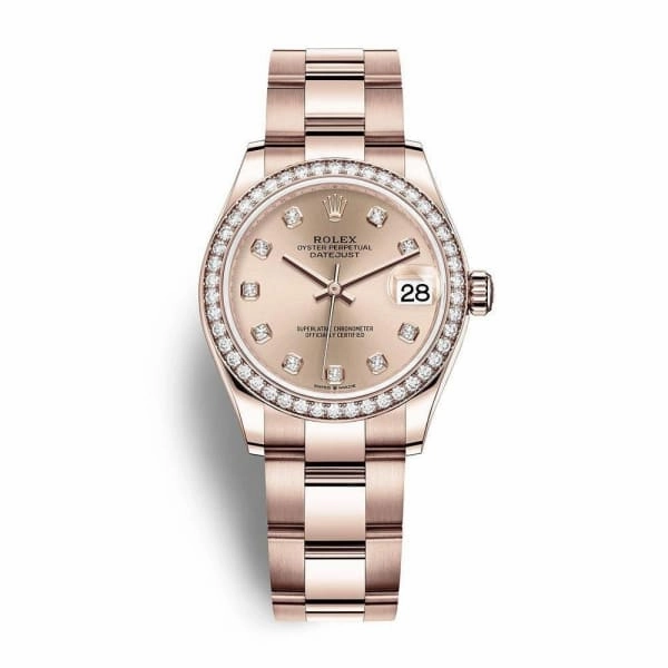 Rolex Datejust 31mm - Ref: 278285rbr-0024 - Rose Dial & Diamond Bezel, 18K Rose Gold Oyster Bracelet Women's Watch