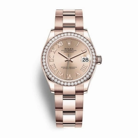 Rolex Datejust 31mm - Ref: 278285rbr-0028 - Rose Roman Dial & Diamond Bezel, 18K Rose Gold Oyster Bracelet Women's Watch