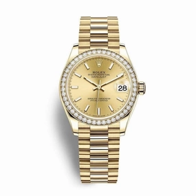 Rolex Datejust 31mm - Ref: 278288rbr-0022 - Champagne Dial, 18K Yellow Gold President Bracelet Women's Watch