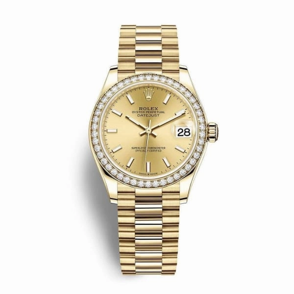 Rolex Datejust 31mm - Ref: 278288rbr-0022 - Champagne Dial, 18K Yellow Gold President Bracelet Women's Watch