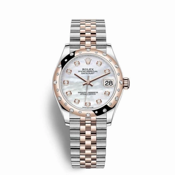 Rolex Datejust 31mm - Ref: 278341rbr-0026 - White Mother of Pearl Diamond Dial & Diamond Bezel, Two Tone Stainless Steel & 18K Rose Gold Jubilee Bracelet Women's Watch