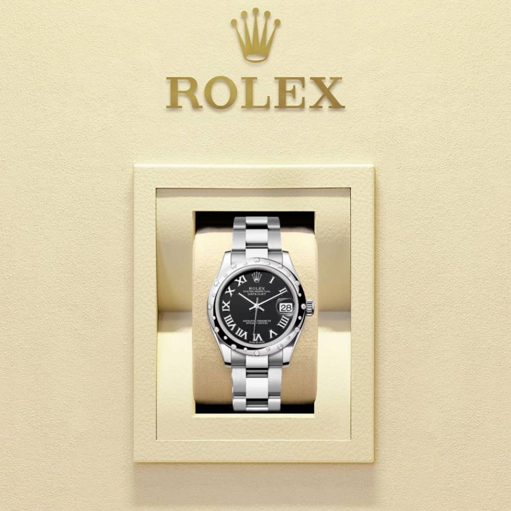 Rolex Datejust 31mm - Ref: 278344rbr-0001 - Black Roman Dial & Diamond Bezel, Stainless Steel Oyster Bracelet Women's Watch