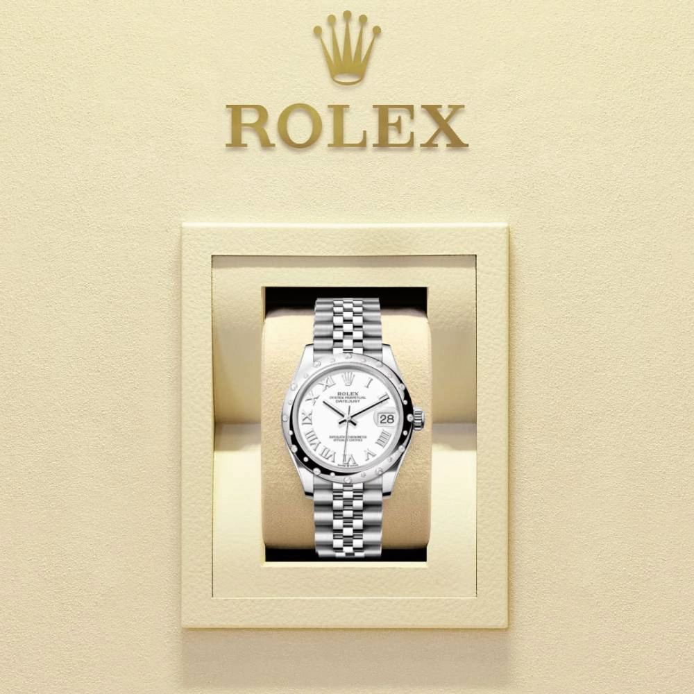 Rolex Datejust 31mm - Ref: 278344rbr-0012 - White Roman Dial & Diamond Bezel, Stainless Steel Jubilee Bracelet Women's Watch