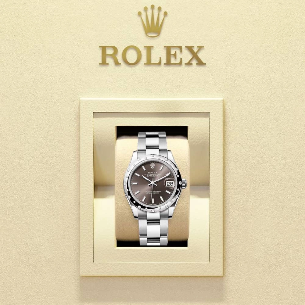 Rolex Datejust 31mm - Ref: 278344rbr-0017 - Dark Grey Stick Dial & Diamond Bezel, Stainless Steel Oyster Bracelet Women's Watch
