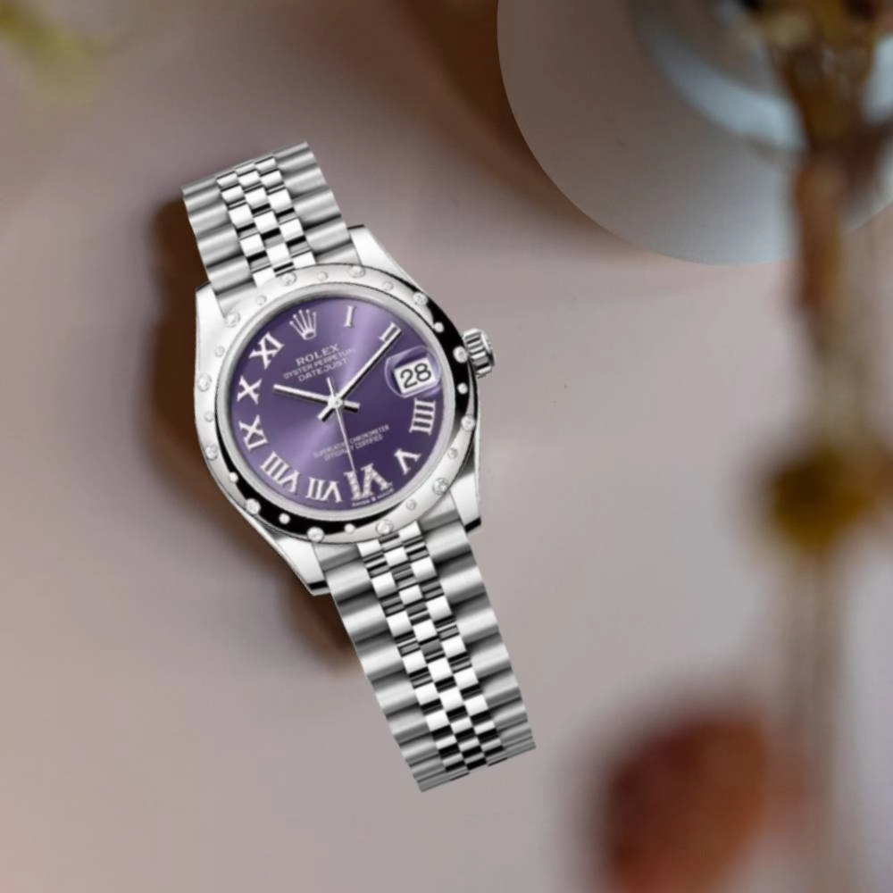 Rolex Datejust 31mm - Ref: 278344rbr-0028 - Aubergine Purple Roman Diamond Dial & Diamond Bezel, Stainless Steel Jubilee Bracelet Women's Watch