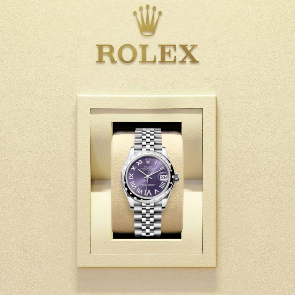 Rolex Datejust 31mm - Ref: 278344rbr-0028 - Aubergine Purple Roman Diamond Dial & Diamond Bezel, Stainless Steel Jubilee Bracelet Women's Watch
