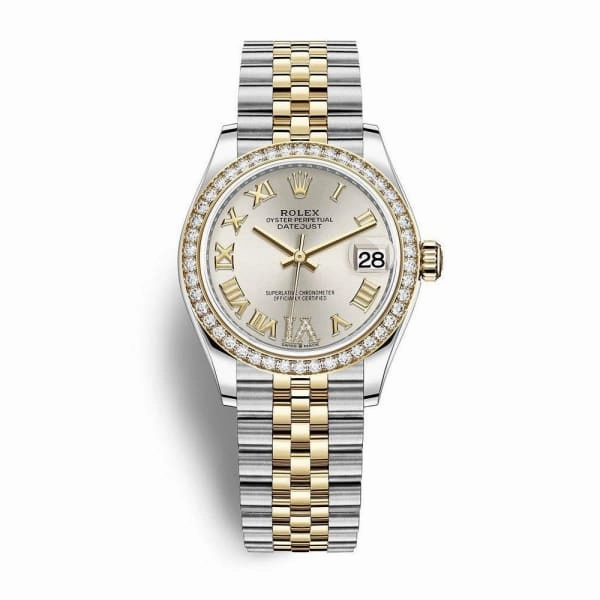 Rolex Datejust 31mm - Ref: 278383rbr-0004 - Silver Roman Diamond Dial & Diamond Bezel, Two Tone Stainless Steel & 18K Yellow Gold Jubilee Bracelet Women's Watch