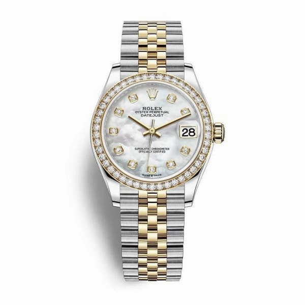 Rolex Datejust 31mm - Ref: 278383rbr-0028 - White Mother of Pearl Diamond Dial & Diamond Bezel, Two Tone Stainless Steel & 18K Yellow Gold Jubilee Bracelet Women's Watch