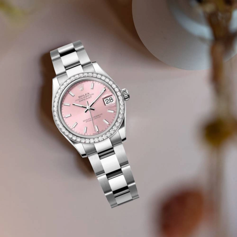 Rolex Datejust 31mm - Ref: 278384rbr-0017 - Pink Stick Dial & Diamond Bezel, Stainless Steel Oyster Bracelet Women's Watch