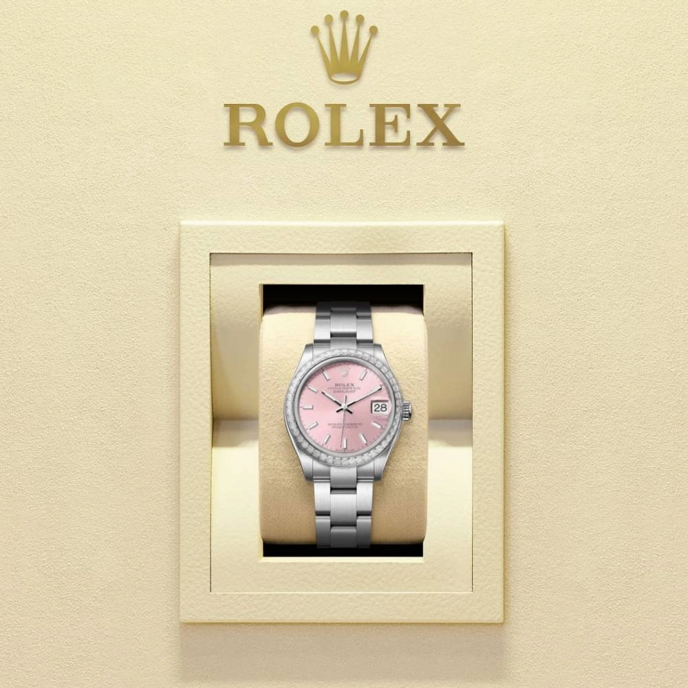 Rolex Datejust 31mm - Ref: 278384rbr-0017 - Pink Stick Dial & Diamond Bezel, Stainless Steel Oyster Bracelet Women's Watch