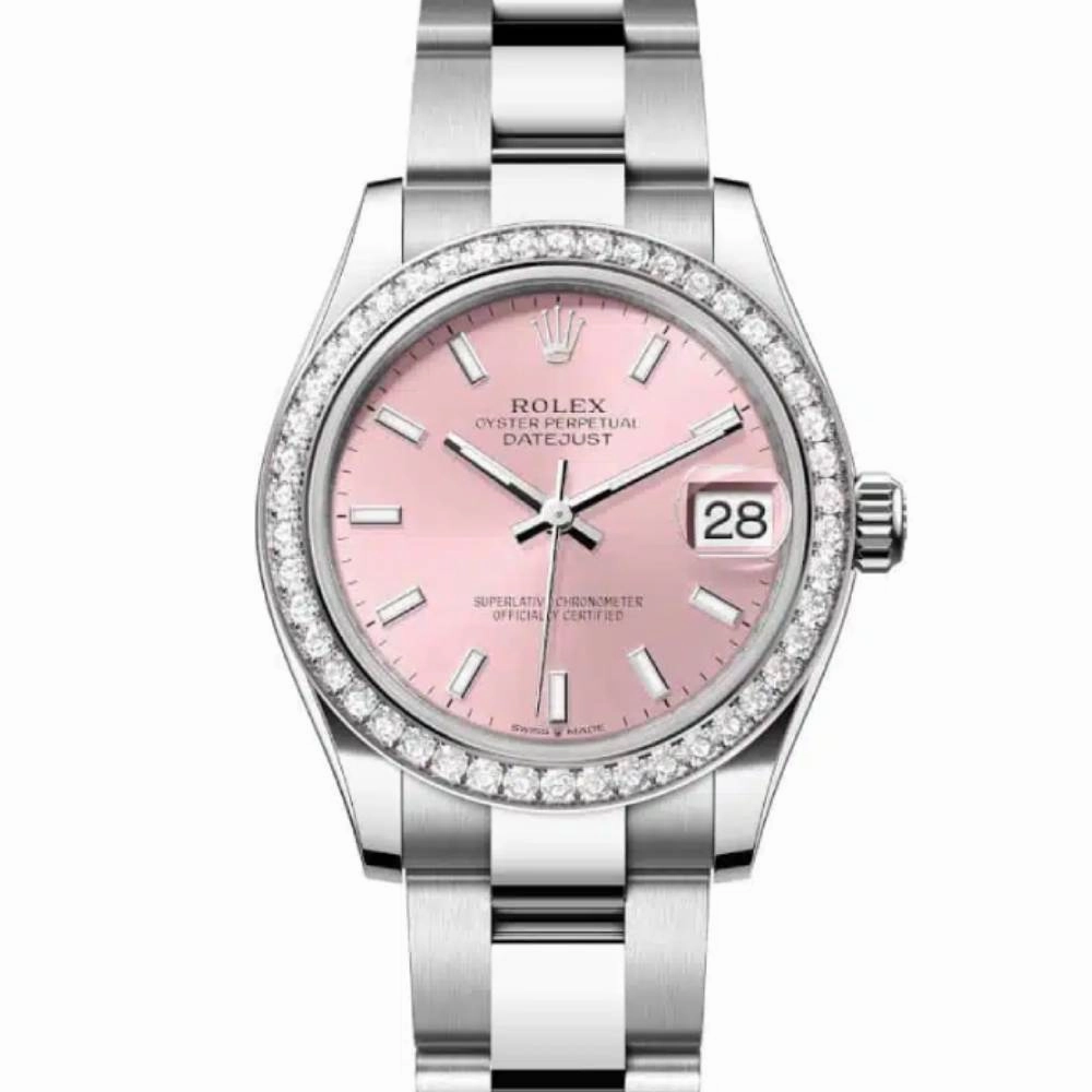Rolex Datejust 31mm - Ref: 278384rbr-0017 - Pink Stick Dial & Diamond Bezel, Stainless Steel Oyster Bracelet Women's Watch