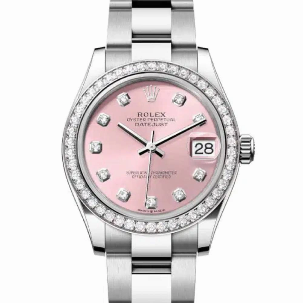 Rolex Datejust 31mm - Ref: 278384rbr-0035 - Pink Diamond Dial & Diamond Bezel, Stainless Steel Oyster Bracelet Women's Watch