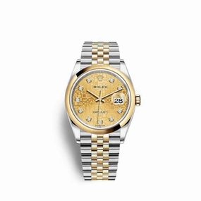 Rolex Datejust 36mm - Ref: 126203-0033 - Champagne Jubilee Diamond Dial, Two Tone Stainless Steel & 18K Yellow Gold Jubilee Bracelet Watch