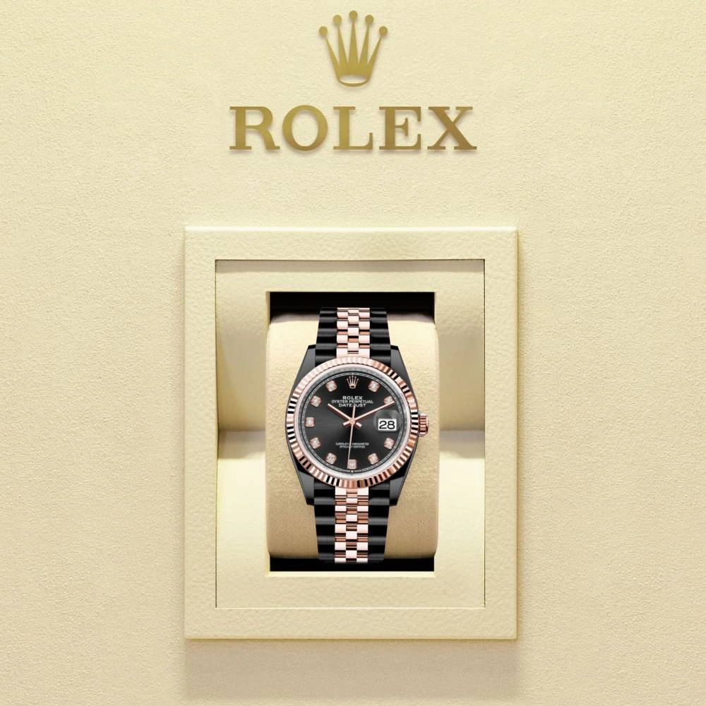 Rolex Datejust 36mm - Ref: 126231-0019 (PVD) - Black Diamond Dial, Two Tone Black PVD & 18K Rose Gold Jubilee Bracelet Watch