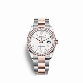 Rolex Datejust 36mm - Ref: 126281rbr-0006 - White Stick Dial & Diamond Bezel, Two Tone Stainless Steel & 18K Rose Gold Oyster Bracelet Watch