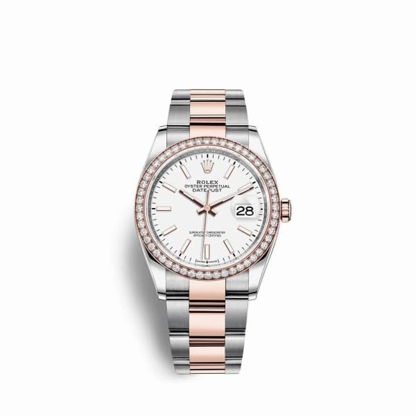 Rolex Datejust 36mm - Ref: 126281rbr-0006 - White Stick Dial & Diamond Bezel, Two Tone Stainless Steel & 18K Rose Gold Oyster Bracelet Watch