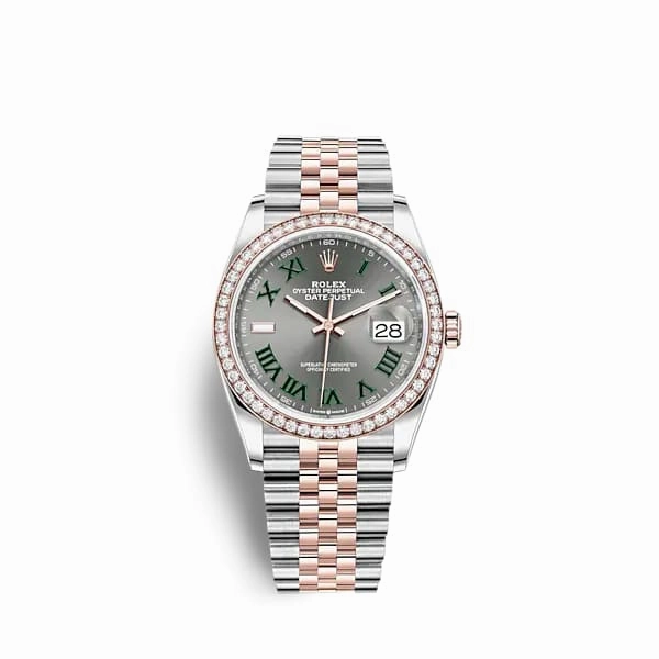 Rolex Datejust 36mm - Ref: 126281rbr-0017 - Slate Grey Wimbledon Roman Dial & Diamond Bezel, Two Tone Stainless Steel & 18K Rose Gold Jubilee Bracelet Watch