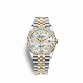 Rolex Datejust 36mm - Ref: 126283rbr-0009 - White Mother of Pearl Diamond Dial & Diamond Bezel, Two Tone Stainless Steel & 18K Yellow Gold Jubilee Bracelet Watch