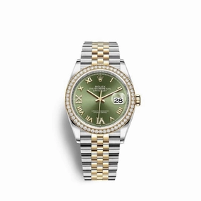 Rolex Datejust 36mm - Ref: 126283rbr-0011 - Green Roman Diamond Dial & Diamond Bezel, Two Tone Stainless Steel & 18K Yellow Gold Jubilee Bracelet Watch