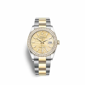 Rolex Datejust 36mm - Ref: 126283rbr-0024 - Golden Palm Motif Dial & Diamond Bezel, Two Tone Stainless Steel & 18K Yellow Gold Oyster Bracelet Watch