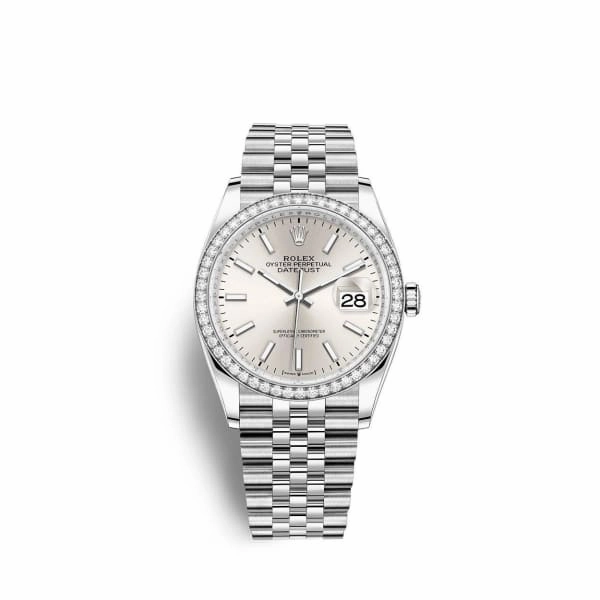 Rolex Datejust 36mm - Ref: 126284rbr-0005 - Silver Stick Dial & Diamond Bezel, Stainless Steel Jubilee Bracelet Watch