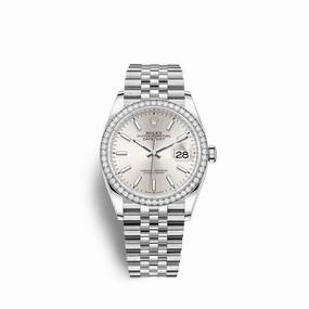 Rolex Datejust 36mm - Ref: 126284rbr-0005 - Silver Stick Dial & Diamond Bezel, Stainless Steel Jubilee Bracelet Watch